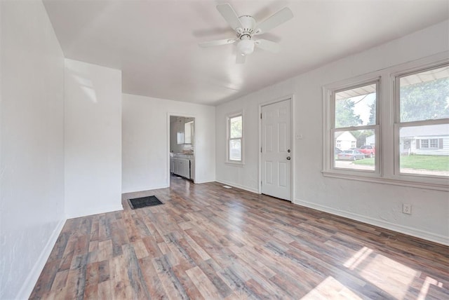 entryway featuring hardwood / wood-style flooring and ceiling fan