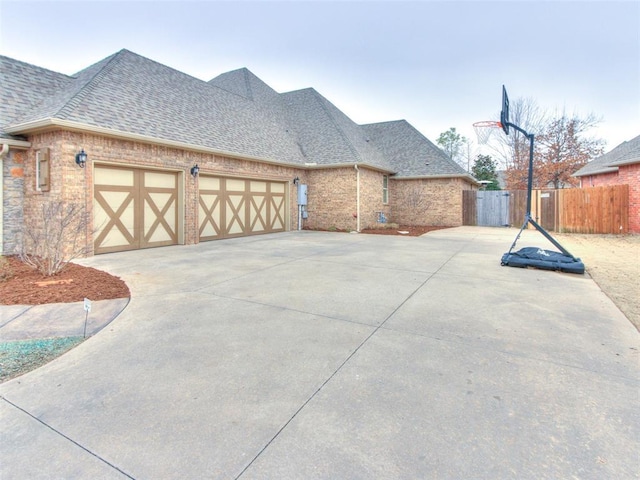 exterior space with a garage