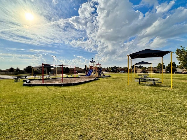 view of playground featuring a lawn