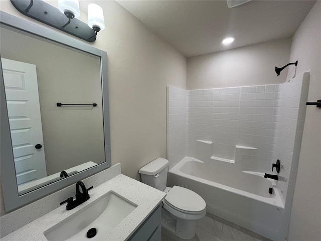 full bathroom with shower / washtub combination, vanity, and toilet