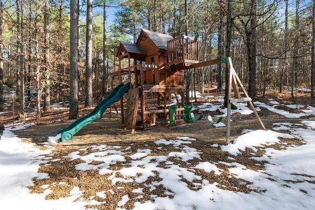 view of snow covered playground