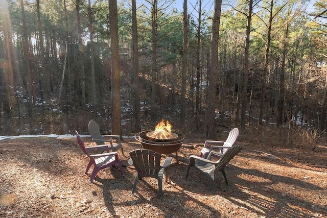 view of yard featuring a fire pit