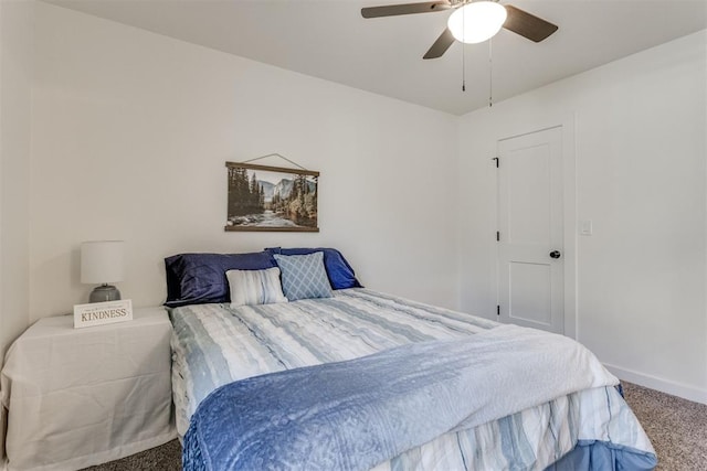 bedroom with carpet flooring and ceiling fan