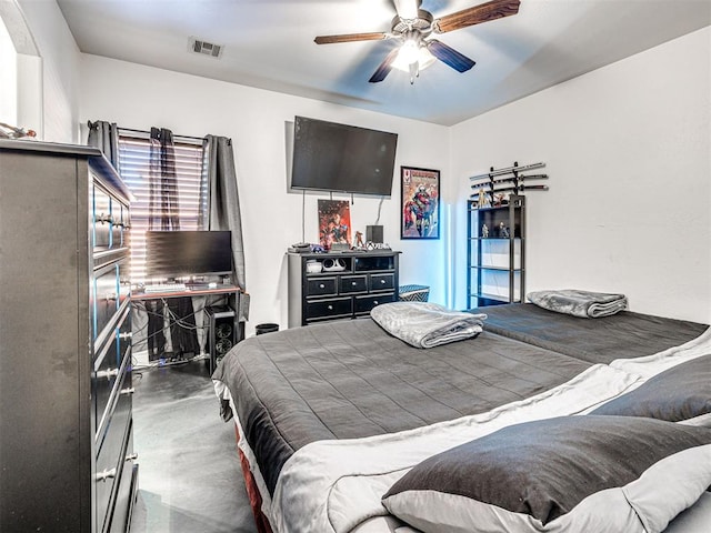 bedroom with visible vents and ceiling fan