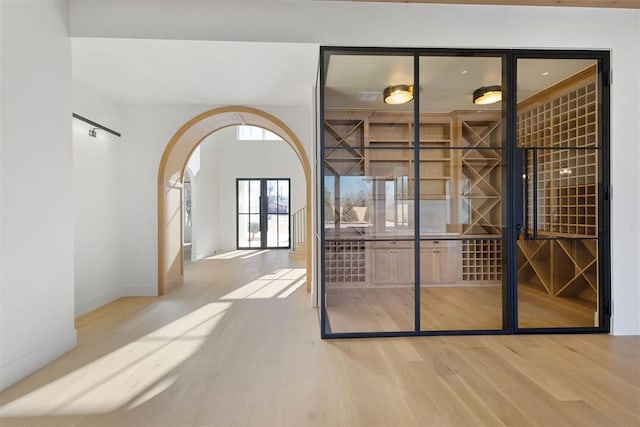 wine area featuring hardwood / wood-style flooring