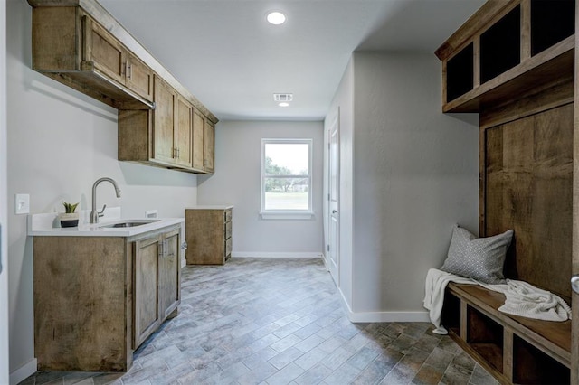 interior space with wood-type flooring and sink