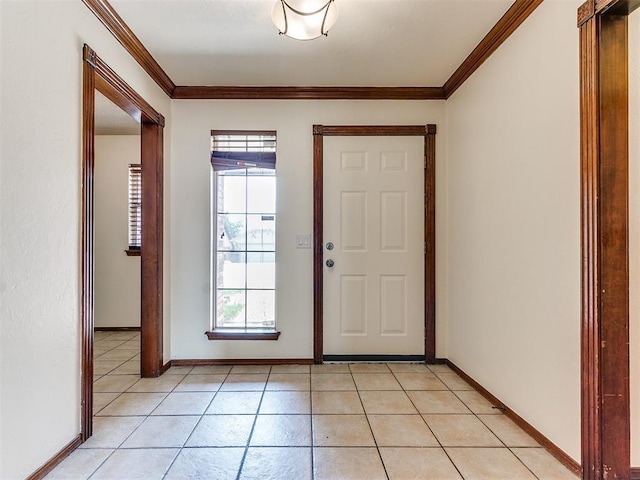 tiled entryway with ornamental molding