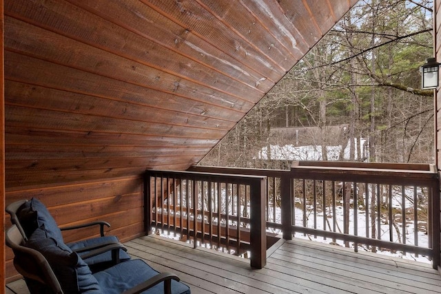 view of snow covered deck