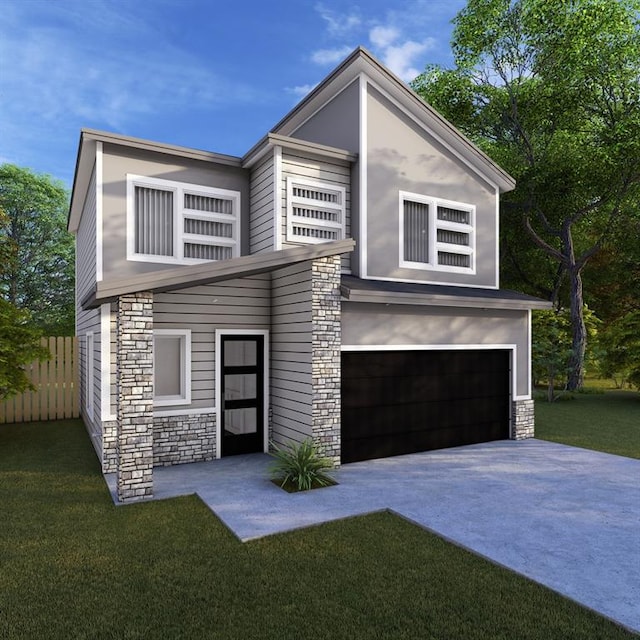 view of front facade featuring a front lawn and a garage