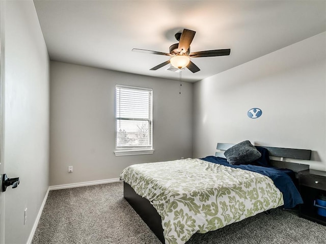 bedroom featuring ceiling fan and carpet floors