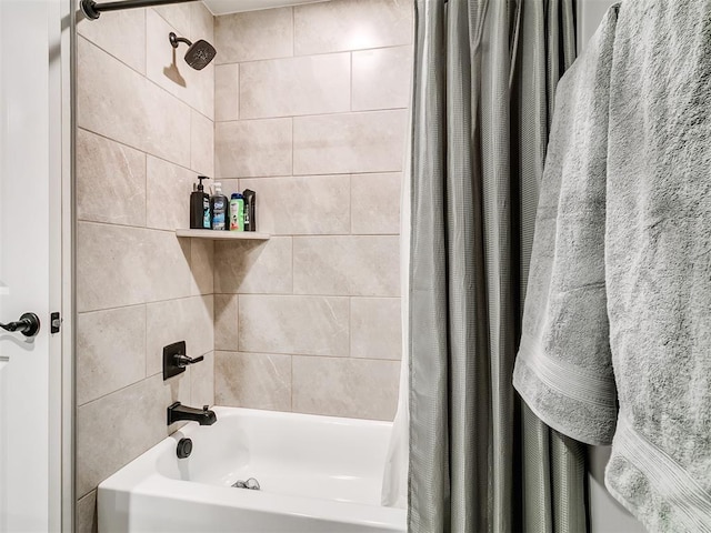 bathroom with shower / bathtub combination with curtain