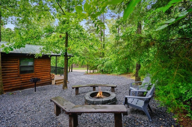 view of patio featuring a fire pit