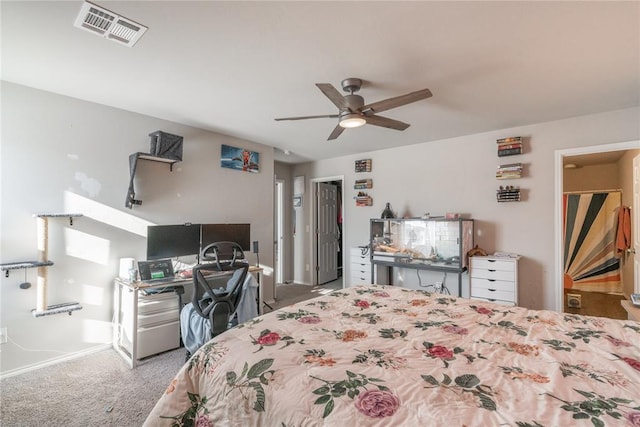 bedroom featuring carpet flooring and ceiling fan