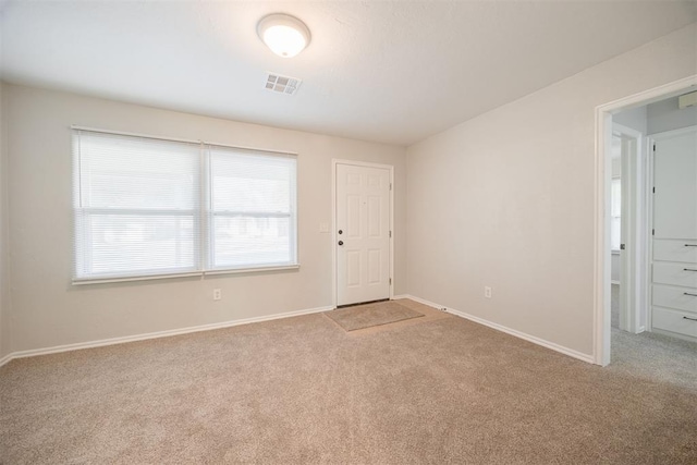 empty room featuring a wealth of natural light and light colored carpet