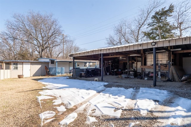 exterior space featuring a storage unit