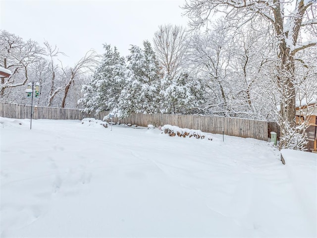 view of yard layered in snow