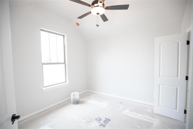 8108 NW 154th St, Edmond, OK 73013 - empty room featuring lofted ceiling, baseboards, and a ceiling fan