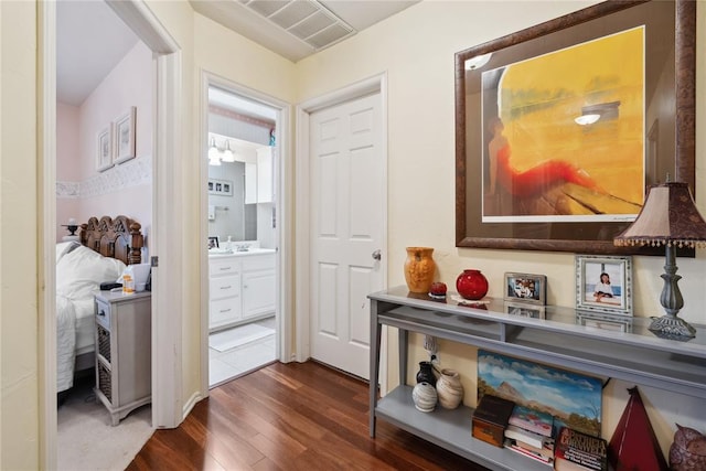 hall featuring dark hardwood / wood-style flooring