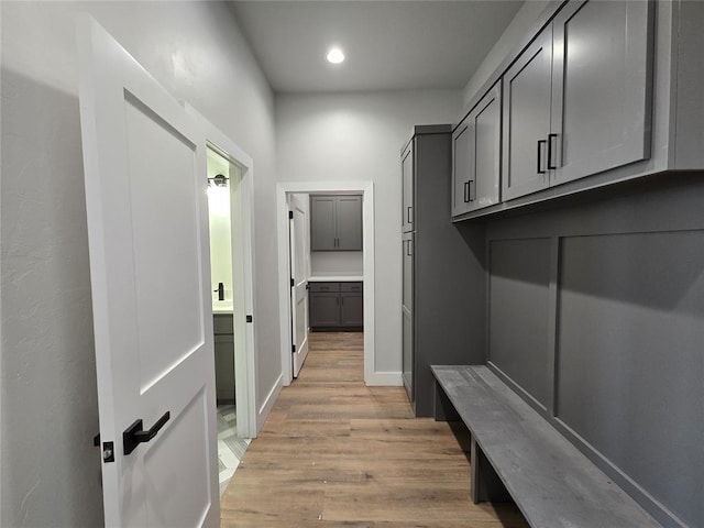 mudroom featuring light hardwood / wood-style flooring