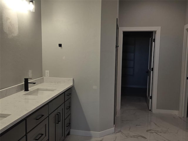 36120 Prairie Rdg, Shawnee, OK 74804 - bathroom with marble look tiles and double vanity