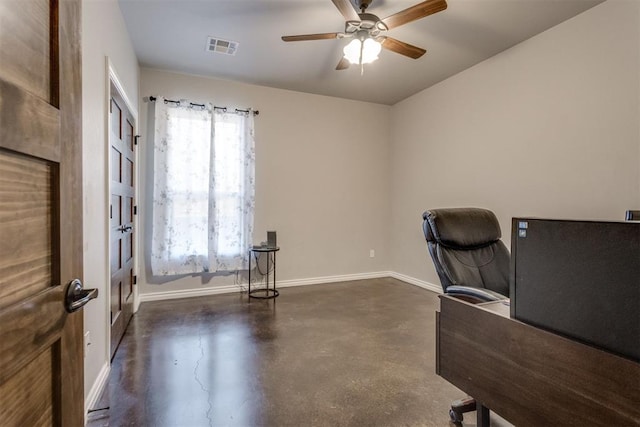 office space with ceiling fan