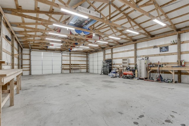 garage featuring a workshop area