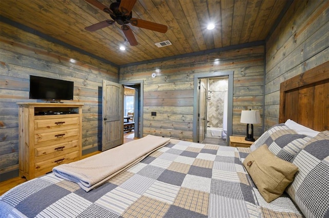 bedroom featuring wood-type flooring and wooden ceiling