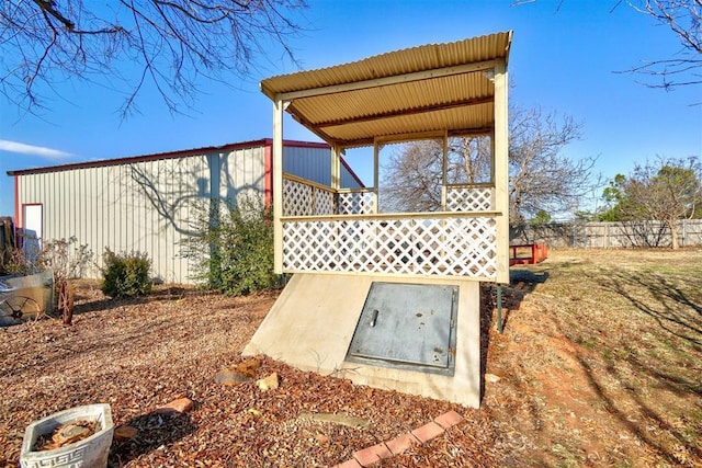 view of entry to storm shelter