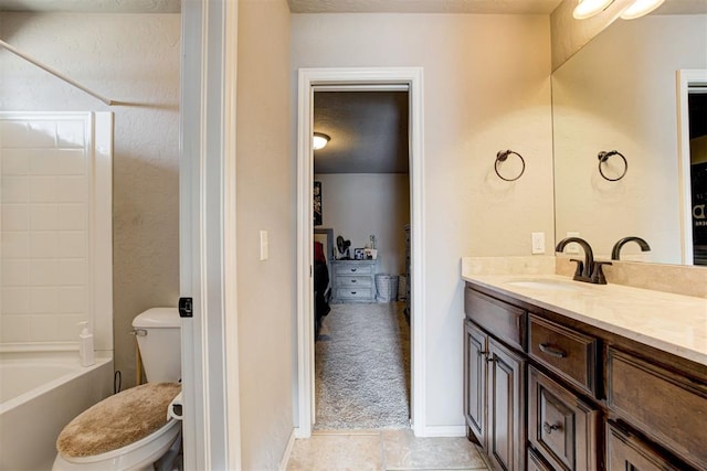 full bathroom featuring shower / bath combination, vanity, and toilet