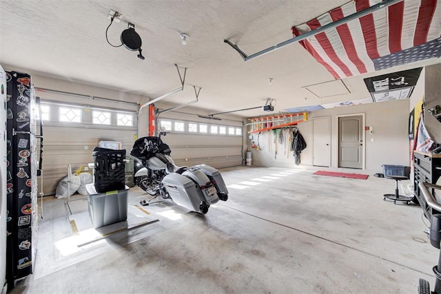 garage with a garage door opener