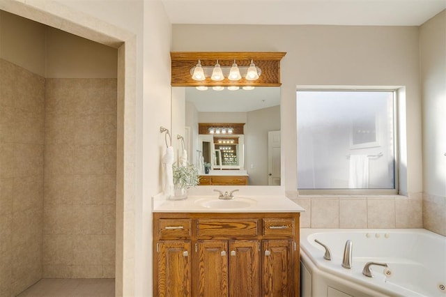 bathroom featuring vanity and a washtub