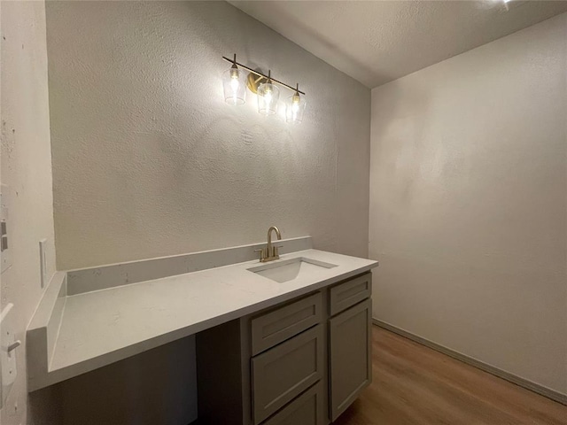 bathroom with vanity and hardwood / wood-style floors