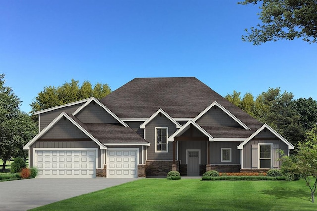 craftsman inspired home featuring a front yard and a garage