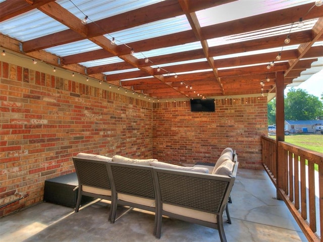 view of patio featuring a pergola and outdoor lounge area