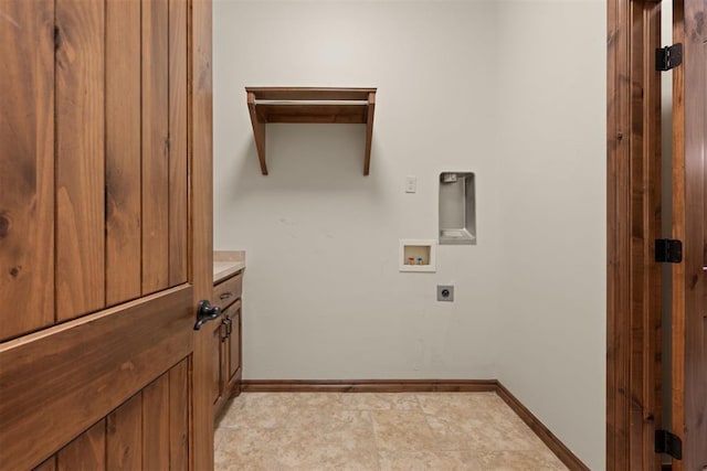 clothes washing area with electric dryer hookup and hookup for a washing machine