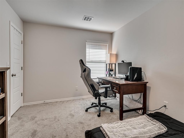 view of carpeted home office