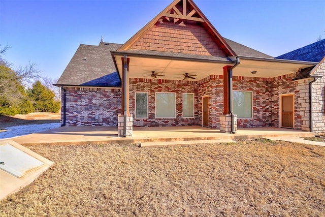 back of house with a patio and ceiling fan