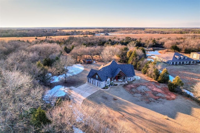 aerial view at dusk with a rural view