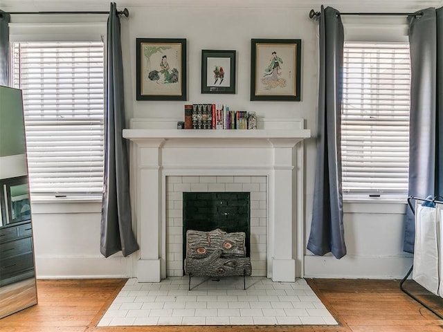 living room with wood-type flooring and a wealth of natural light