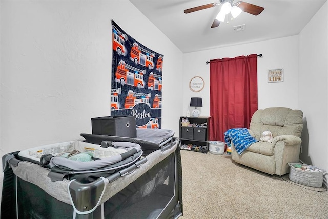 interior space featuring ceiling fan