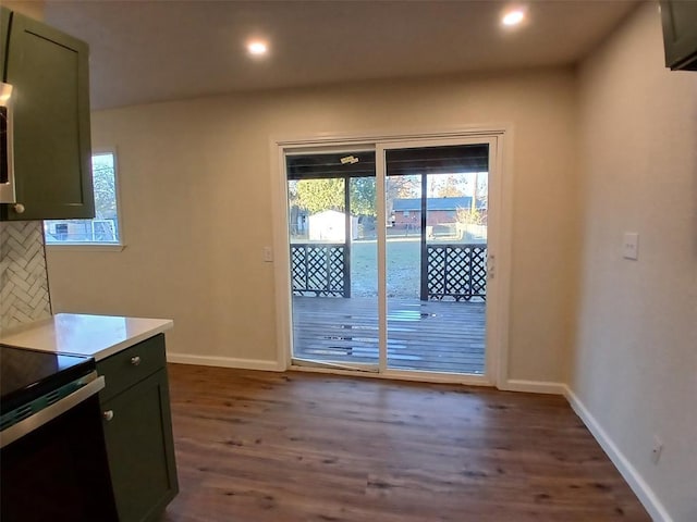 interior space with dark wood-type flooring