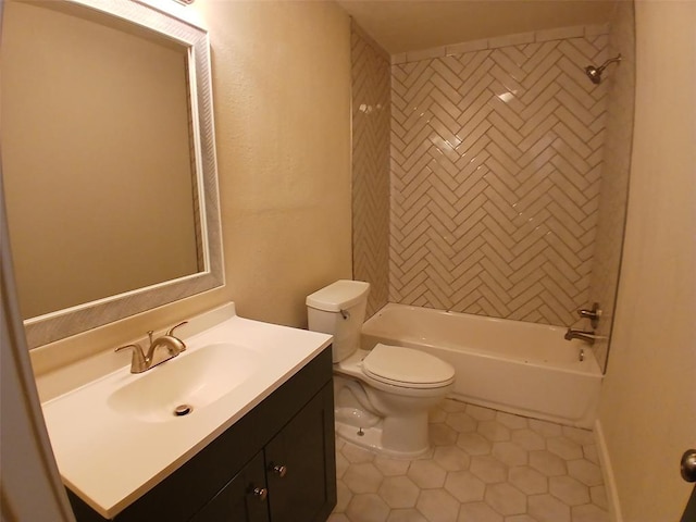 full bathroom featuring vanity, tile patterned flooring, toilet, and shower / bath combination