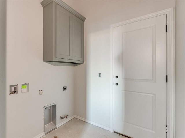 3305 NW 178th Ter, Edmond, OK 73012 - laundry room featuring electric dryer hookup, gas dryer hookup, baseboards, and cabinet space