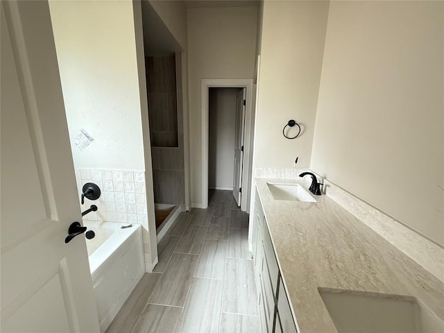 3305 NW 178th Ter, Edmond, OK 73012 - bathroom with double vanity, a shower stall, and a bath