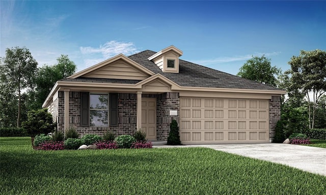 view of front of property with a front lawn and a garage