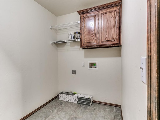 laundry area with hookup for a washing machine, cabinets, and hookup for an electric dryer