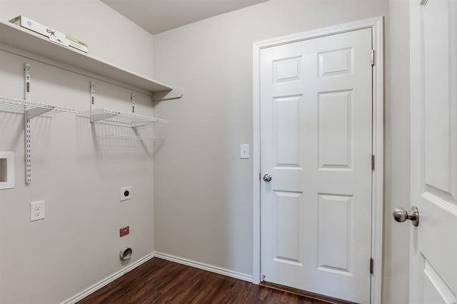 laundry area with dark hardwood / wood-style floors, hookup for a washing machine, and hookup for an electric dryer