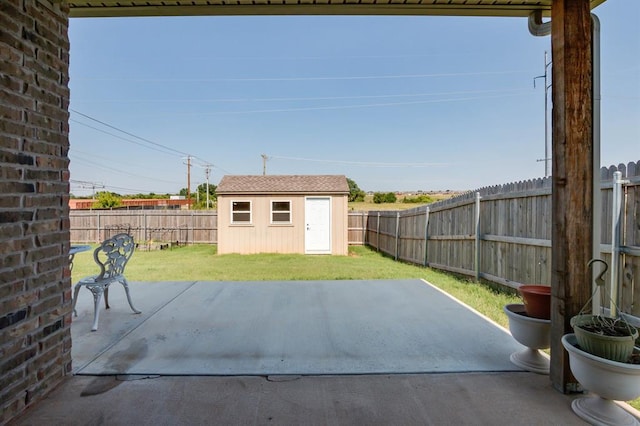 view of patio with a storage unit