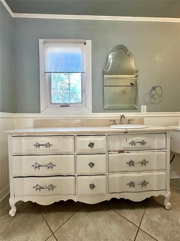 bathroom with vanity and tile patterned floors