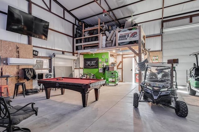 rec room featuring pool table and concrete floors